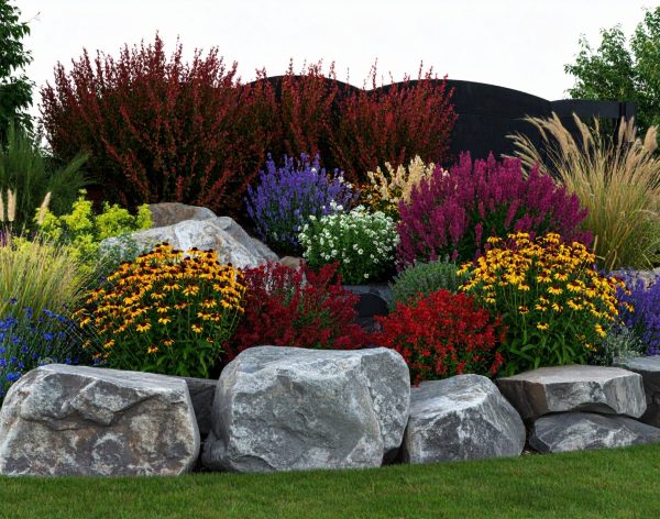 Ogród skalny z kwitnącymi bylinami